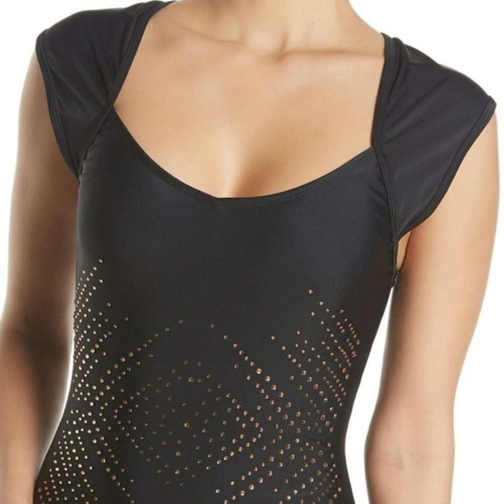 Nicole Miller Nailhead Cap-Sleeve Tankini Top